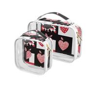sanluoli Lot de 2 trousses de toilette transparentes à suspendre pour la Saint-Valentin, approuvées par la TSA - Conforme aux normes des compagnies aériennes, Fraise Saint-Valentin