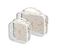 sanluoli Lot de 2 trousses de toilette transparentes à suspendre - Style rétro bohème - Motif lunes et soleils - Approuvé par la TSA - Étanche, rétro boho lunes soleils