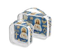 sanluoli Lot de 2 trousses de toilette transparentes approuvées par la TSA pour peinture à l'huile Jésus Bleu, Art peinture à l'huile Jésus bleu