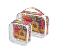 sanluoli Lot de 2 trousses de toilette transparentes de style mexicain Cinco de Mayo pour guitare - Approuvé par la TSA - Multifonctionnel - Kit de rasage pour homme, Guitare Cinco de Mayo de style