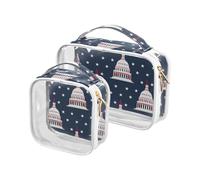 sanluoli Lot de 2 trousses de toilette transparentes House Design Star du 4 juillet pour le jour de l'indépendance approuvées par la TSA - Multifonctionnelles - Conforme aux normes des compagnies