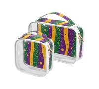sanluoli Lot de 2 trousses de toilette transparentes Mardi Gras Carnaval Violet Vert à suspendre Étanche Approuvé par la TSA, Mardi Gras Carnaval violet vert