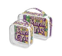 sanluoli Lot de 2 trousses de toilette transparentes Mardi Gras Carnival violet/vert approuvées par la TSA - Imperméables - Conforme aux normes des compagnies aériennes - Pour le carnaval de Mardi