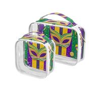sanluoli Lot de 2 trousses de toilette transparentes Mardi Gras Carnival violettes et vertes approuvées par la TSA pour femme - Essentiel de voyage pour le carnaval de Mardi Gras - Violet et vert