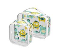 sanluoli Lot de 2 trousses de toilette transparentes mignonnes Little Monsters Vert Jaune Trousse de maquillage étanche approuvée par la TSA Kit de rasage pour homme Petits monstres mignons Vert Jaune