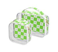 sanluoli Lot de 2 trousses de toilette transparentes pour homme - Approuvées par la TSA - Imperméables - Essentiel de voyage - Motif écossais - Cœur vert, Motif carreaux de buffle/cœur Vert
