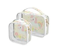 sanluoli Lot de 2 trousses de toilette transparentes pour homme avec motifs de licornes de rêve et de maquillage approuvées par la TSA, licornes de rêve arc-en-ciel pastel