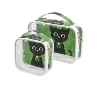 sanluoli Lot de 2 trousses de toilette transparentes St Black Green Clover pour femme, approuvées par la TSA et résistantes à l'eau, essentiels de voyage, St Black Green Clover