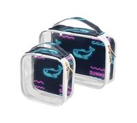 sanluoli Lot de 2 trousses de toilette transparentes Summer Neon Whale Wave noires - Approuvées par la TSA - Kit de rasage pour homme - Motif vague de baleine - Noir, Summer Neon Whale Wave Black