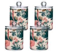 sanluoli Lot de 4 boîtes de rangement décoratives en plastique blanc cassé avec couvercle pour cotons-tiges, cotons-tiges, cure-dents, trombones, pinces à cheveux