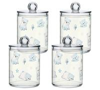 sanluoli Lot de 4 petits bacs de rangement en plastique transparent avec couvercle pour cotons-tiges, cotons-tiges, cure-dents, trombones, pinces à cheveux Bleu