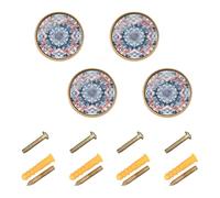 sanluoli Lot de 4 poignées d'armoire rondes personnalisables de style bohème floral bleu royal 32 mm pour entrée