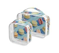 sanluoli Macron Lot de 2 trousses de toilette transparentes approuvées par la TSA pour produits cosmétiques de voyage conformes aux normes des compagnies aériennes, Peinture d'art bleu Macron Food