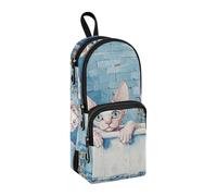 sanluoli Mignon Cornouailles Rex Cats Vintage Baignoire Nylon 3 Compartiments Trousse à crayons pour Adolescents Trousse à crayons Multi-usage et esthétique pour adolescentes Sac de papeterie pour
