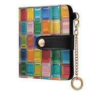 sanluoli Petit portefeuille pliable tendance en cuir synthétique avec emplacements pour cartes pour femmes, garçons, filles, peinture à l'huile, motif bloc de verre coloré