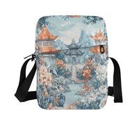 sanluoli Petit sac à bandoulière pour homme - Petit sac à bandoulière pour femme - Sangle réglable pour le shopping - Esthétique - Architecture chinoise