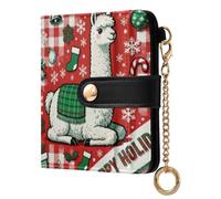 sanluoli Portefeuille pliable tendance pour femme en cuir PU imperméable à deux volets pour femme fille alpaga Merry Christmas rouge plaid