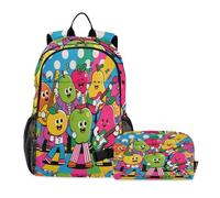 sanluoli Sac à dos psychédélique fruits des années 80 pour l'école avec sac à déjeuner, sac à dos d'école pour filles avec boîte à déjeuner pour filles de 9 à 10 ans