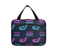 sanluoli Sac à pharmacie à suspendre avec crochet, motif baleine fluo et vague noire, sac de rasage pour homme et femme, indispensable pour les vacances cartera para maquillaje, Summer Neon Whale Wave