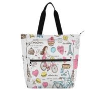 sanluoli Sac fourre-tout à motif de cycle de Paris pour enfants, femmes, hommes, gothiques robustes pour enseignants, sac à bandoulière avec fermeture éclair pour l'université, le shopping, la plage