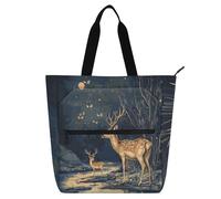 sanluoli Sac fourre-tout chic Sika Deer A River pour garçons et filles, adultes, sac à main gothique léger avec poches zippées pour l'école, le shopping, la plage, fournitures scolaires arc-en-ciel