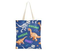 sanluoli Sac fourre-tout en toile de grande capacité Motif crâne ankylosaure T-rex rugissant Bleu foncé Orange Taille M 40,6 x 38,1 cm