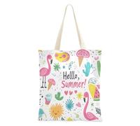 sanluoli Sac fourre-tout en toile robuste motif flamants roses d'été pour femme, épicerie et marché agricole, 40,6 x 38,1 cm, essentiel pour l'école