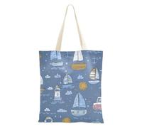 sanluoli Sac fourre-tout réutilisable en toile bleue motif voile de mer de dessin animé pour salle de sport, travail, shopping, 40,6 x 38,1 cm, essentiel pour l'école