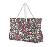sanluoli Sac fourre-tout robuste pour femme avec poches latérales Motif vigne Noir pêche Sac de voyage avec porte-gobelets sur le côté