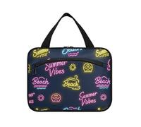 sanluoli Sun Neon Summer Vibes Beach Hangingarge Trousse de toilette de voyage avec crochet, trousse de maquillage pliable design pour les essentiels de voyage, salle de bain estuche de maquillaje