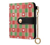 sanluoli Tendance Femme Petit Portefeuille Pliant Unique PU Cuir Portefeuille Pliant pour Femme Fille Merry Christmas Rouge Vert Love Plaid