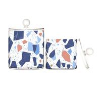 sanluoli Terrazzo Lot de 2 boîtes de rangement décoratives en plastique bleu avec couvercle pour cotons-tiges, cotons-tiges, cure-dents, trombones