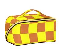 sanluoli Trousse à cosmétiques en chocolat jaune à carreaux de buffle avec séparateurs à fermeture éclair pour femme Accessoires de voyage