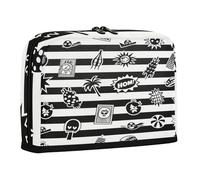 sanluoli Trousse à crayons de grande capacité avec fentes pour maquillage - Boîte de rangement pour filles - Fournitures scolaires - Noir et blanc - Rayures rétro d'été cool