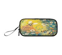 sanluoli Trousse à crayons en nylon noir et rouge pour le Nouvel An, oiseaux et fleurs, grande capacité, fermeture éclair, organiseur de papeterie pour écolier