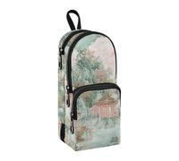 sanluoli Trousse à crayons multifonction et esthétique en nylon avec 3 compartiments Motif paysage chinois Rose Vert 1600 ml
