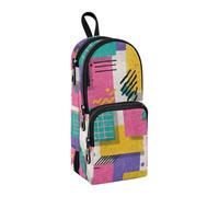 sanluoli Trousse à crayons rétro en nylon à motif géométrique coloré à 3 compartiments, trousse à crayons multifonction et esthétique pour l'école préparatoire pour adultes, 1600 ml