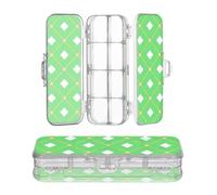 sanluoli Trousse à crayons tendance vert citron à carreaux Buffalo doré transparent en plastique à double étage pour l'école avec couvercle hermétique