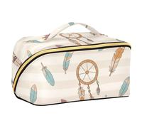 sanluoli Trousse de maquillage avec séparateurs pour sac à main vertical sur pied Motif attrape-rêves Marron Blanc rayé