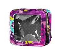 sanluoli Trousse de maquillage des années 70 avec cœurs colorés - Tendance - Style hippie - Transparent - Petite taille - Pour sac à main - Pour articles de toilette - Organisateur de maquillage