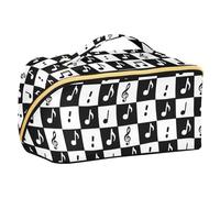 sanluoli Trousse de maquillage tendance noire et blanche à carreaux avec séparateurs élégante avec poignée verticale sur pied