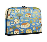 sanluoli Trousse de rangement à crayons de grande capacité avec fermeture éclair pour adolescents, fournitures scolaires et peintures, maison de village bleue