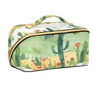 sanluoli Trousse de toilette légère avec séparateurs Motif plantes du désert Grande trousse de maquillage verticale autoportante