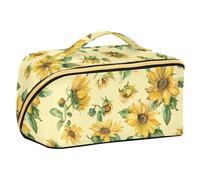 sanluoli Trousse de toilette Slow Style tournesol doré vert sauge avec séparateurs Étui élégant Trousse de maquillage cosmétique Accessoires de voyage