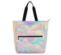 sanluoli Un joli sac fourre-tout arc-en-ciel pastel pour enfants, étudiants, adultes, sac d'école gothique imperméable avec poches à fermeture éclair pour l'école, le shopping, la plage, fournitures
