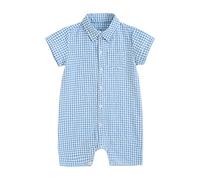 Sanlutoz Coton Bébé Garçons Barboteuse Plaid L'été Tout-petit Garçon Vêtements Mode Manche Courte (12-18 mois, BRS1084-BL)
