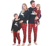 SANMIO Famille Pyjama Ensembles de Noël Tenues à Deux Pièces Manches Longues Tops + Long Pantalon écossais Vêtement de Nuit Tenues Noir/Rouge-Wapiti de Noël (Hommes) XXL