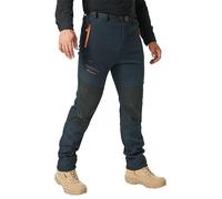 SANMIO Pantalon Randonnee Homme Ski Pantalon Randonnée Softshell Thermique Coupe-Vent Hiver Pantalones de Montagne Neige Escalade Travail Bleu avec Polaire XL