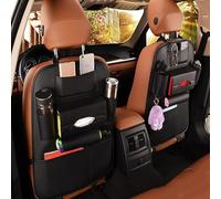 SANMITTI Lot de 2 organiseurs de siège de voiture en cuir synthétique de qualité supérieure - Accessoires de voyage - Protection de siège arrière et porte-gobelet - Utilisation universelle - Noir