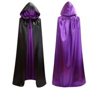 Sanmoury Cape à capuche réversible unisexe en satin pour Noël, Halloween, fête, vampires, Pâques, cosplay, (noir + violet, taille L)